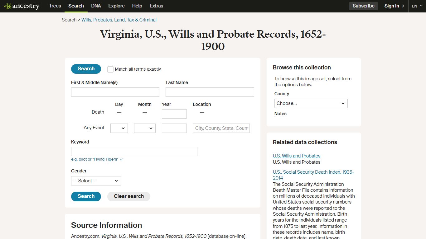 Virginia, U.S., Wills and Probate Records, 1652-1900